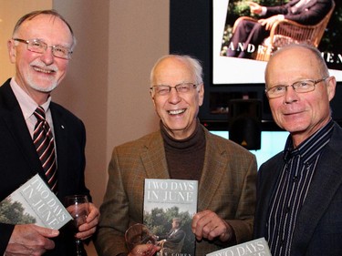 From left, Ian Smillie with Paul Heinbecker, former diplomat and chief foreign policy advisor to Prime Minister Brian Mulroney, and retired CTV journalist Roger Smith at the book launch and signing for Andrew Cohen's new book, Two Days in June: John F. Kennedy and the 48 Hours that Made History.