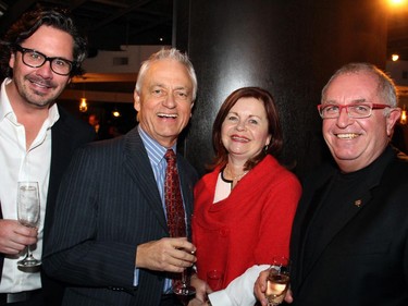 From left, Ottawa Regional Cancer Foundation (ORCF) supporters Cory Ready, Don Smith and his wife, Melanie, and Patrice S. Basille, general manager at Brookstreet Hotel, at a reception held Wednesday, November 19, 2014.