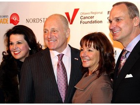 From left, Vicki Heyman and U.S. Ambassador Bruce Heyman with Linda Eagen, president and CEO of the Ottawa Regional Cancer Foundation (ORCF), and John Banks, Nordstrom's new Ottawa store manager, at a reception held at Lago's on Nov. 19, to promote Nordstrom's store-opening charity gala on March 4.