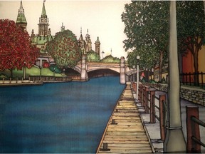 Silk painting of the Rideau Canal by Montreal artist Renée Bovet.