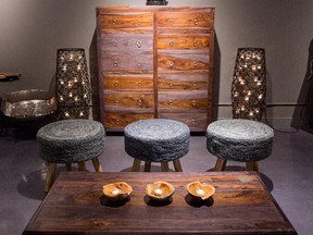 Artemano focuses on exotic wood furniture from India, Thailand and Indonesia. Shown are a rosewood coffee table ($595) and drawer cabinet ($2,450), multiple candle holders in metal and glass ($295), wicker stools ($295) and teak bowls ($11.95).