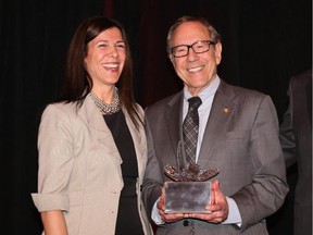 Irwin Cotler received the Parliamentarian of the Year award from Sandra Parente, Publisher of Macleans Magazine at the Chateau Laurier, November 18, 2014.