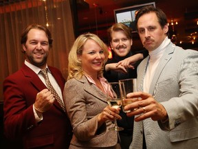 From left, Steak general manager Jamie McConnell, Lori Wagner, Alex Langille, and Steak Owner Lee Wagner take on their Anchorman personas in support of Movember.