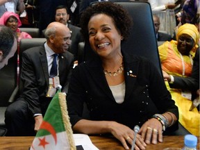 Former Governor General Michaelle Jean smiles after being chosen as the new Secretary-General of La Francophonie during the Francophonie Summit in Dakar, Senegal on Sunday, November 30, 2014.
