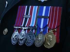 Medals worn by a man who claimed to be a non-commissioned officer of the Royal Canadian Regiment.
