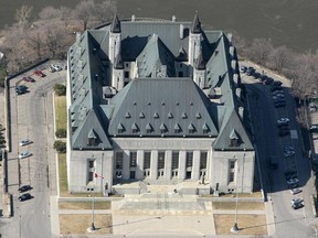 An aerial photo of the Supreme Court of Canada on Wellington Street.