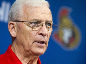 Ottawa Senators' GM Bryan Murray addresses the media on the Jason Spezza trade  at the Canadian Tire Centre Tuesday, July 1, 2014.   (Darren Brown/Ottawa Citizen)