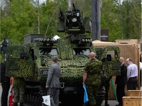 An armoured vehicle is displayed at the CANSEC trade show in Ottawa in May, 2014.