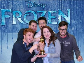 Mitch Counsell (far right) and other Disney staffer at the ceremony where Frozen won an Academy Award. Counsell was part of the production team for Big Hero 6, which opened in Ottawa Saturday.
