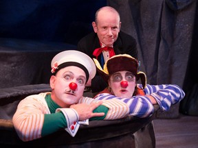 Pierre Brault (rear) as Prospero, Margo MacDonald (R) as Restes and Scott Florence (L) as Pommes Frites.