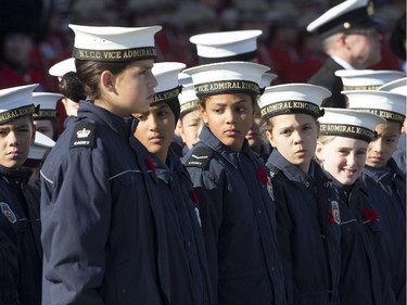 Sea Cadets form up as the annual Remembrance Day Ceremony takes place at the National War Memorial in Ottawa.