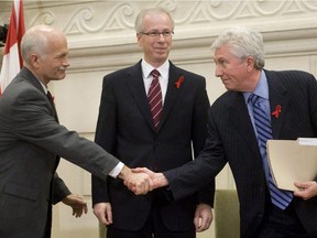 In 2008, NDP leader Jack Layton, from left, Liberal leader Stephane Dion and Bloc leader Gilles Duceppe signed an agreement to form a coalition government. This photo op allowed the Conservatives to redefine the concept of coalition as a devil’s bargain between separatists and those who could not win a fair fight.