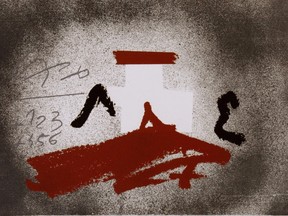 Croix blanche, 1998, 34x40 cm) by Antoni Tàpies, at Galerie Jean-Claude Bergeron in Ottawa.