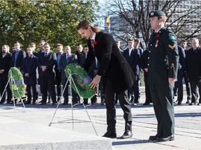 The Toronto Maple Leafs and Ottawa Senators gather at the National War Memorial in memory of Canada's fallen soldiers on Sunday.