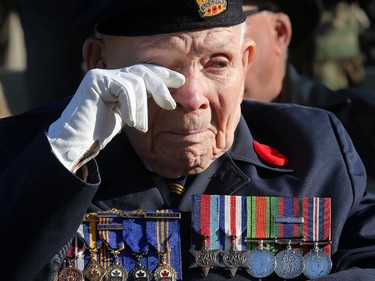 World War II veteran,  William Perrin,  watches the moving ceremony. He is now 94 years old. Remembrance Day at the National War Memorial in Ottawa November 11, 2014.
