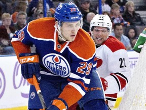 German teenager Leon Draisaitl (29) has been averaging about 13 minutes a game so far this season with the Edmonton Oilers.