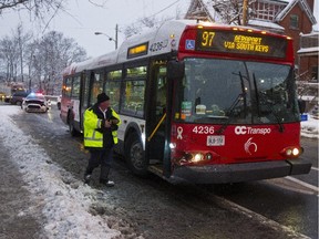 A car and number 97 OC Transpo bus collided on Slater near the Bronson St intersection.