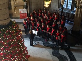 On Wednesday, members of the Canadian Military Wives Choir performed such classics as Silent Night and Deck the Halls in the Centre Block atrium.