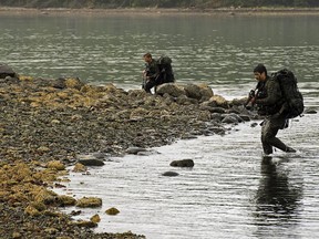 Canadian soldiers participate in advanced amphibious training from the Shearwater Jetty in Halifax on Tuesday, July 30, 2013.