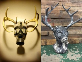 Elemental argument: Sculpture from Marc Adornato's Hunting Dissent series, left, and sculpture entitled Prey from Warmart artists' collective.