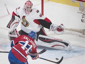 Montreal Canadiens' Brendan Gallagher scores against Ottawa Senators goaltender Robin Lehner during second period NHL hockey action in Montreal, Saturday, December 20, 2014.