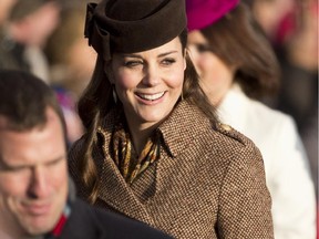 Britain's Kate, the Duchess of Cambridge, arrives to attend the British royal family's traditional Christmas Day church service at St. Mary Magdalene Church in Sandringham, England, Thursday, Dec. 25, 2014.