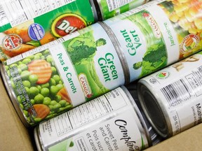 Can vegatables in a box at the Kanata Food Bank in Ottawa on November 13, 2014. (Jana Chytilova / Style Magazine)  ORG XMIT: 1113-Foodbank-JC13