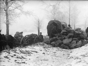 Christmas mail is delivered to the front during the First World War.