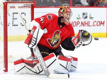 Craig Anderson of the Ottawa Senators in action against the New York Islanders during second period action.