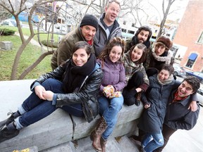 Dylan Tate-Howarth (L), Patrick Gauthier, Kevin Waghorn, Lisa Marie DiLiberto (cowboy boots), Norah Sadava, Adam Paolozza, Emily Pearlman (hat), Katie Swift and Charles Ketchabaw (R).