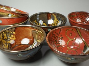 Thrown pottery bowls by Pontiac artist Clement Hoeck.