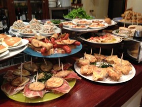 Another counter filled with pintxos in San Sebastian, Spain