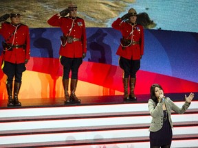 Gatineau's Eva Avila sings the national anthem during  FIFA Women's World Cup Canada 2015™ Official Draw at the Canadian Museum of History in Gatineau, QC Saturday December 6, 2014.