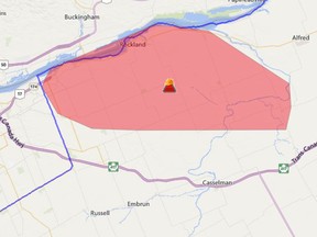 This map shows the outage area, centred in Rockland and extending south.