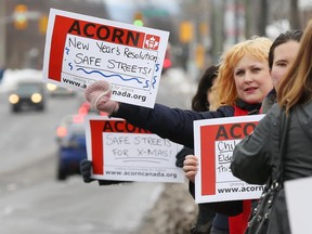 Members of ACORN took to St. Laurent Boulevard on Monday to tell drivers to slow down.