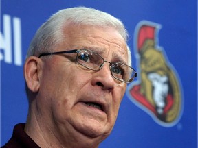 Ottawa Senators general manager Bryan Murray holds a news conference on Tuesday, May 28, 2013 in Ottawa. Murray postponed his chemotherapy treatment to attend an NHL meeting Tuesday, another sign the Ottawa Senators general manager is continuing to do his job while battling Stage 4 colon cancer.