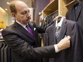 Nazmi Fawaz of Ottawa's Bello Uomo displays a Baumler two-piece suit, $895, made of Zegna wool. The suit is paired with an Egyptian cotton shirt and Ted Baker tie.