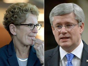 Ontario premier Kathleen Wynne, left, and Prime Minister Stephen Harper.