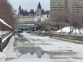 The Rideau Canal during a thaw last winter. Ice must be 30 centimetres thick to be safe for skaters.