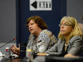 In 2012, Pam Fitzgerald communicates with the concerned audience regarding the extracurricular sports activities during an  Ottawa Carleton Public School Board meeting.