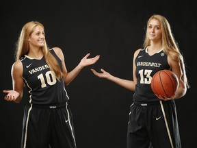 Gatineau twins Khaleann, left, and Audrey-Ann Caron-Goudreau found a moment to have some fun away from the basketball court with the Vanderbilt University Commodores women's basketball team.