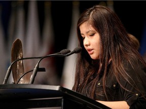 Rinelle Harper speaks at the Assembly of First Nations Election in Winnipeg on Tuesday, December 9, 2014.