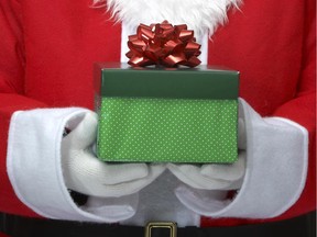 Santa presents a present