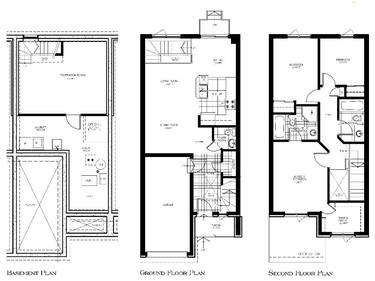 Floor plan of the Classic, an end unit that is the largest of the three plans offered.