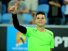 Milos Raonic after winning his second round match against Donald Young of the USA during day four of the 2015 Australian Open at Melbourne Park on January 22, 2015 in Melbourne, Australia.