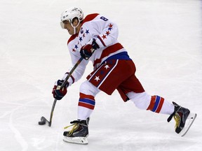 Washington Capitals' Alex Ovechkin gets off a stick-curling slapshot against the Pittsburgh Penguins in 2014.