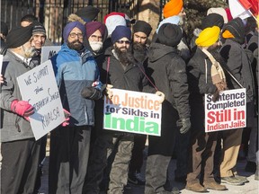 Between 300 and 400 protesters gathered in front of the Indian High Commission in Ottawa to protest the detention of Sikh political prisoners from Indian jails  Friday, January 2, 2015.
