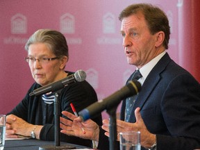 Caroline Andrew, chair, and Allan Rock, University of Ottawa president speak as a task force presented its findings and recommendations at a news conference.