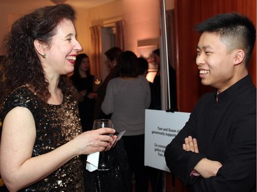 Concert pianist Angela Hewitt in conversation with young Ottawa violinist Kerson Leong following Hewitt's sold-out performance on Wednesday, January 14, 2015, at Dominion-Chalmers United Church, as part of the Chamberfest winter concert series.