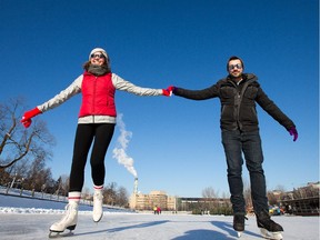 Danika King and Nick Stirling enjoy a leisurely yet chilly skate on the Rideau Canal near the University of Ottawa.  Assignment - 119539 Photo taken at 14:28 on January 14. (Wayne Cuddington/Ottawa Citizen)